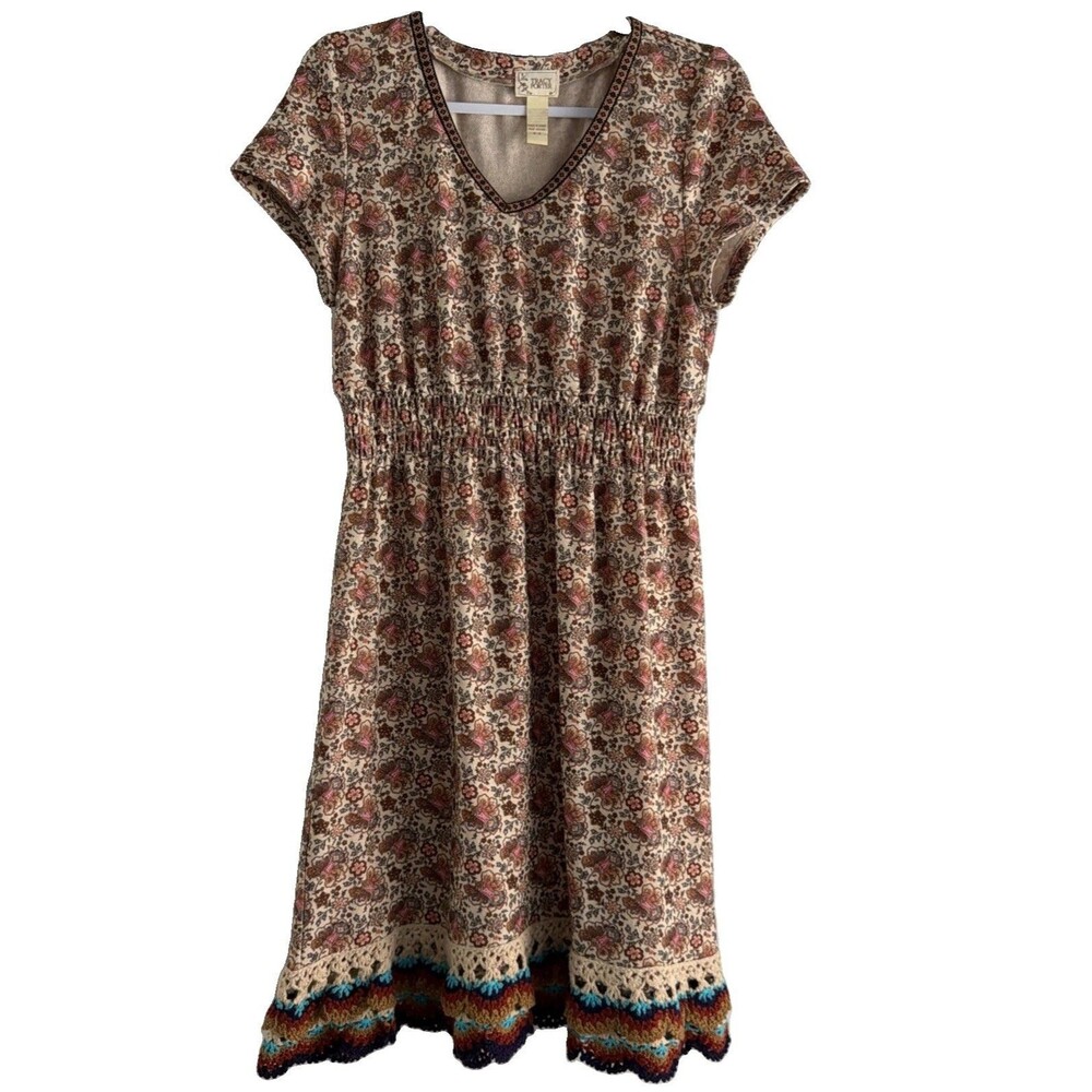 Tracy Porter Dress Womens Small Boho Floral Crocheted 4-6 Ruching